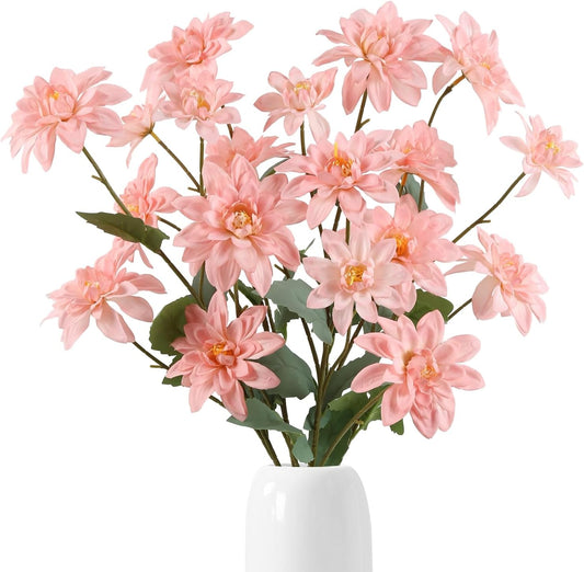 Blush Pink Dahlia Artificial Flowers 5 Pack Realistic Dahlia 27.5 Inches Floral Long Stem Artificial Flowers for Wedding Bridal Bouquets Floral Arrangement Table Home Decor