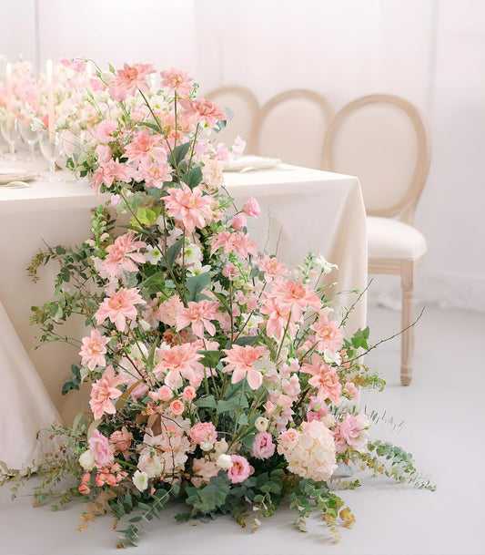 Blush Pink Dahlia Artificial Flowers 5 Pack Realistic Dahlia 27.5 Inches Floral Long Stem Artificial Flowers for Wedding Bridal Bouquets Floral Arrangement Table Home Decor