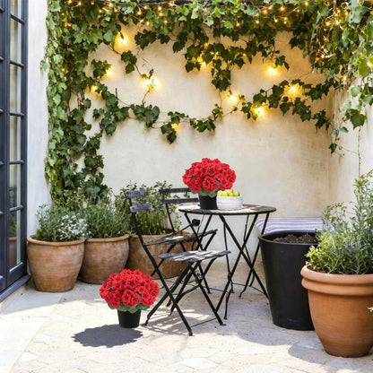 2Pcs Geranium Artificial Flowers in Pot, 10.6" Fake Geraniums Plants UV Resistant Silk Mini Potted Plants for Tabletop Home Décor Office Porch Garden Outdoor Indoor Decor