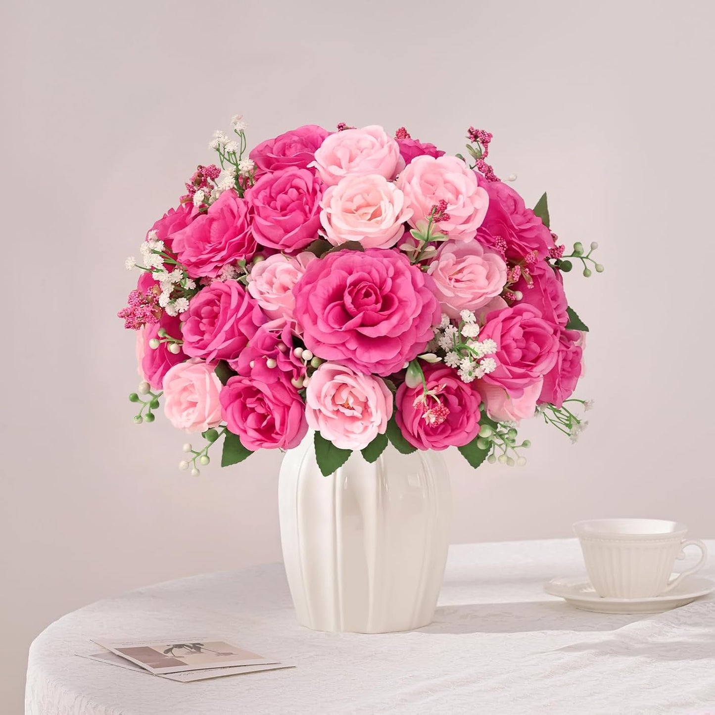 2 Bouquets Peonies Artificial Flowers, Mixed Pink Fake Flowers | Large 3.5-In Realistic Blooms, Soft Silk Petals, 12-In Flexible Stems, Home Decor, Wedding Centerpieces, Vase Decor