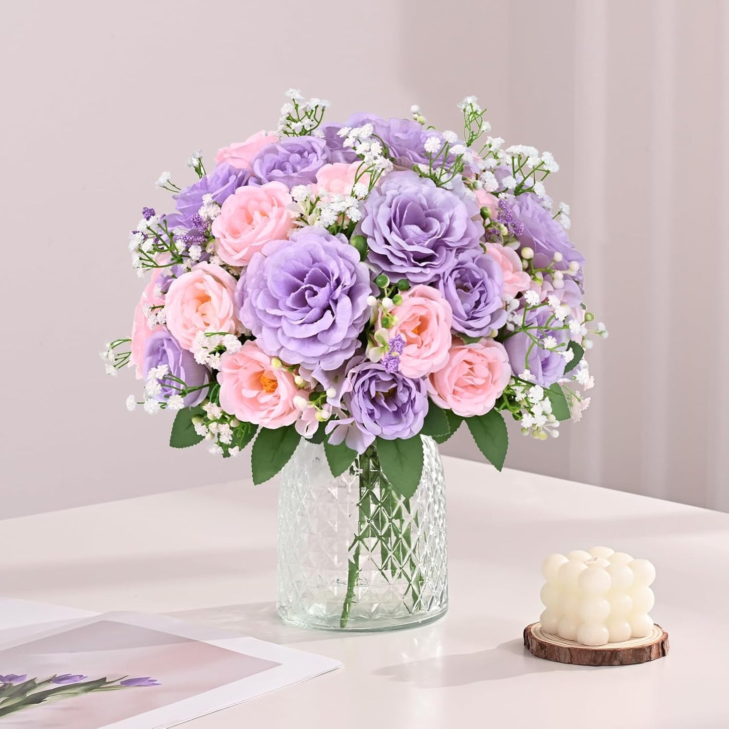 2 Bouquets Peonies Artificial Flowers, Mixed Pink Fake Flowers | Large 3.5-In Realistic Blooms, Soft Silk Petals, 12-In Flexible Stems, Home Decor, Wedding Centerpieces, Vase Decor