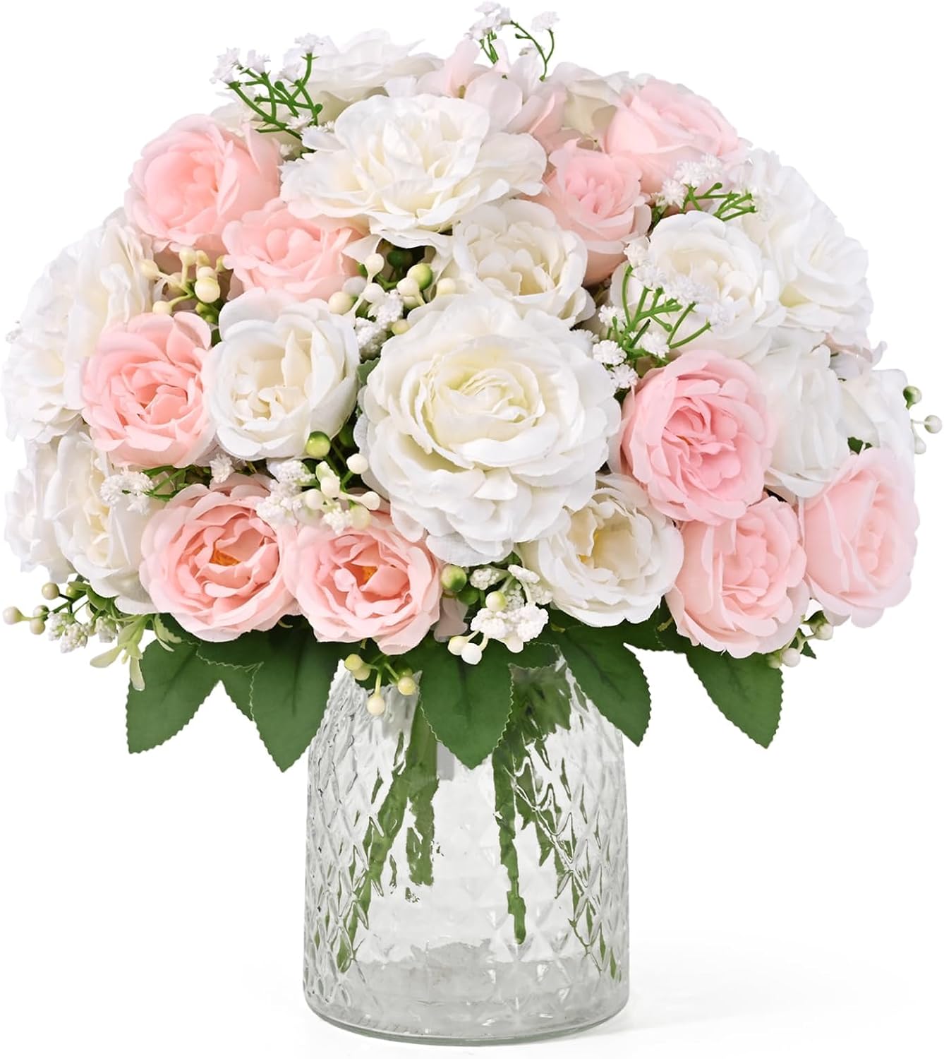 2 Bouquets Peonies Artificial Flowers, Mixed Pink Fake Flowers | Large 3.5-In Realistic Blooms, Soft Silk Petals, 12-In Flexible Stems, Home Decor, Wedding Centerpieces, Vase Decor