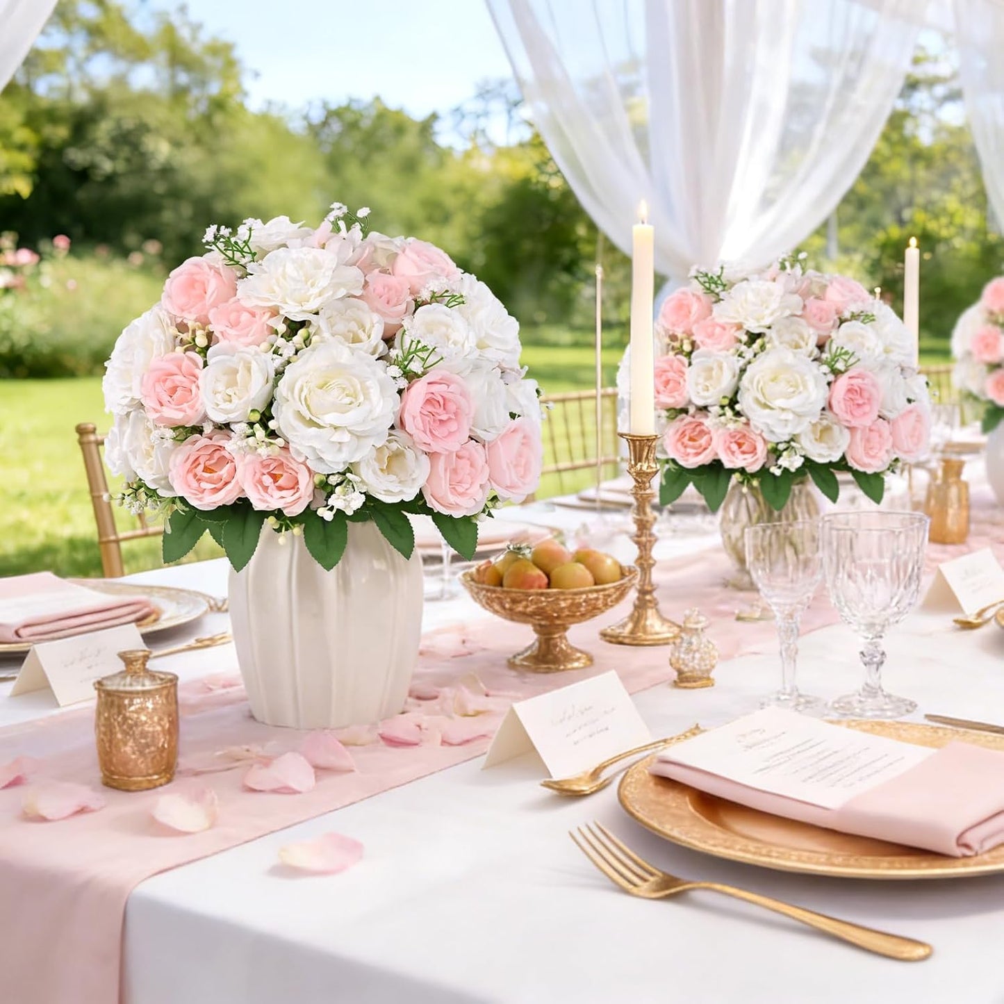 2 Bouquets Peonies Artificial Flowers, Mixed Pink Fake Flowers | Large 3.5-In Realistic Blooms, Soft Silk Petals, 12-In Flexible Stems, Home Decor, Wedding Centerpieces, Vase Decor