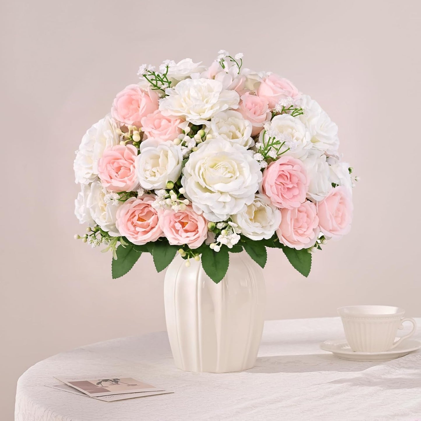 2 Bouquets Peonies Artificial Flowers, Mixed Pink Fake Flowers | Large 3.5-In Realistic Blooms, Soft Silk Petals, 12-In Flexible Stems, Home Decor, Wedding Centerpieces, Vase Decor