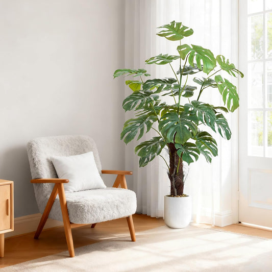 60 Inches Artificial Monstera Deliciosa Plant 5ft Fake Swiss Cheese Potted Faux Tropical Floor Plants, Potted Faux Tree for Home Office Living Room Decor