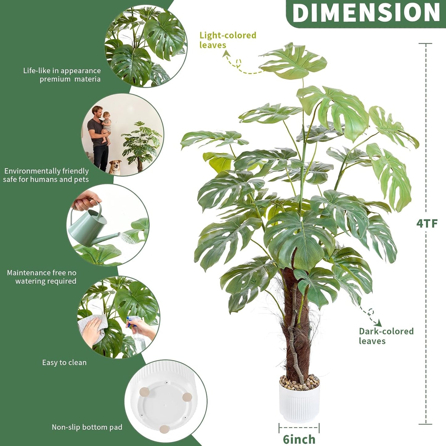 60 Inches Artificial Monstera Deliciosa Plant 5ft Fake Swiss Cheese Potted Faux Tropical Floor Plants, Potted Faux Tree for Home Office Living Room Decor