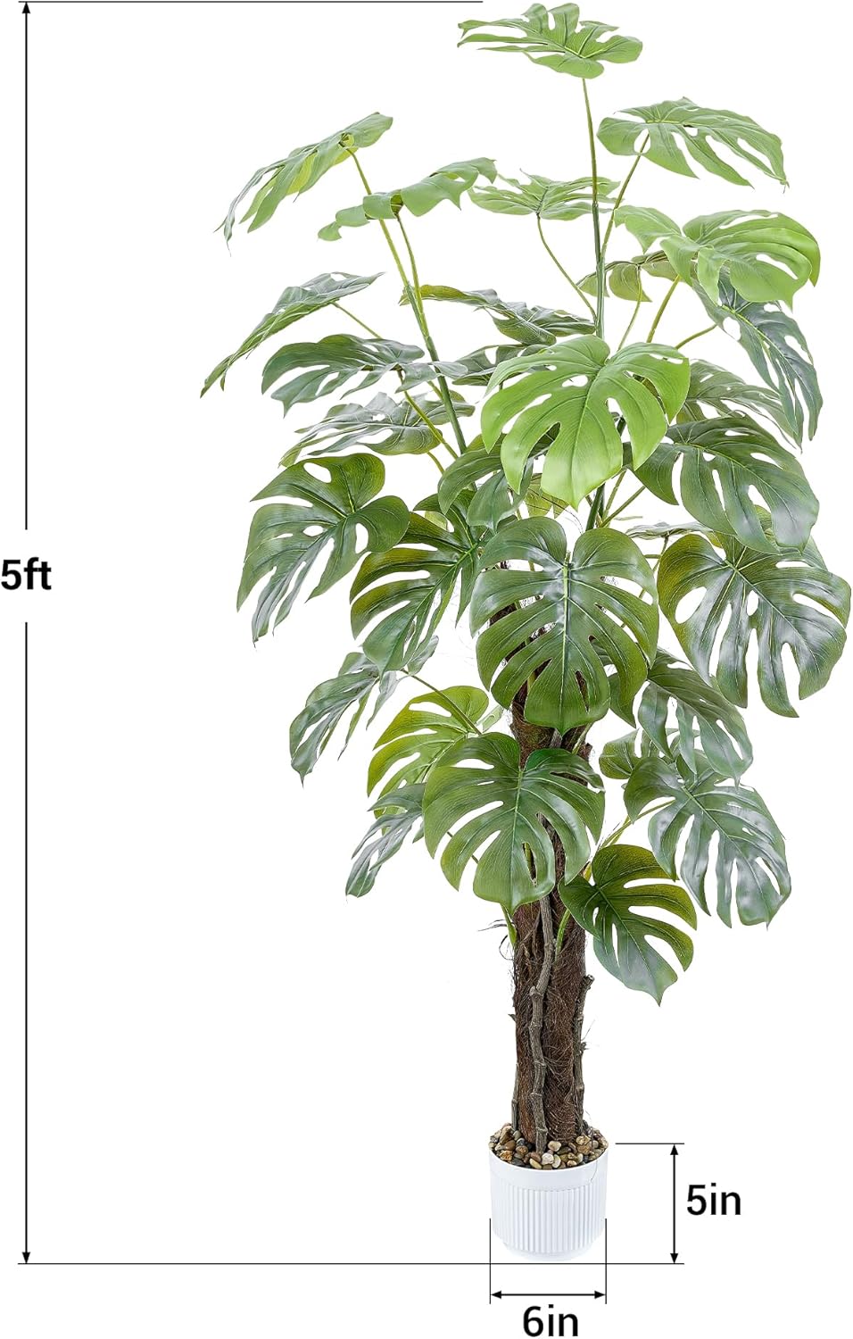 60 Inches Artificial Monstera Deliciosa Plant 5ft Fake Swiss Cheese Potted Faux Tropical Floor Plants, Potted Faux Tree for Home Office Living Room Decor