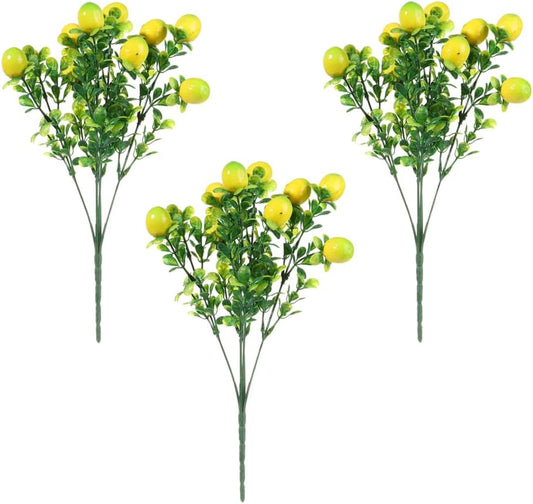 3Pcs Artificial Lemon Branch with Green Leaves Artificial Fruit Lemon Tree Greenery Decoration for Home Table Holiday Farmhouse Garden(14.17inch)