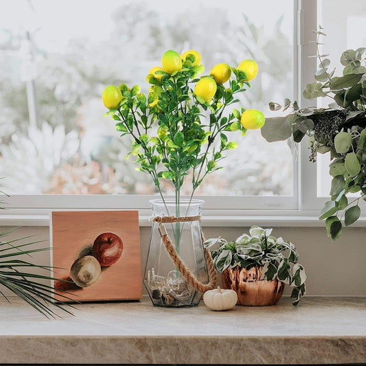 3Pcs Artificial Lemon Branch with Green Leaves Artificial Fruit Lemon Tree Greenery Decoration for Home Table Holiday Farmhouse Garden(14.17inch)