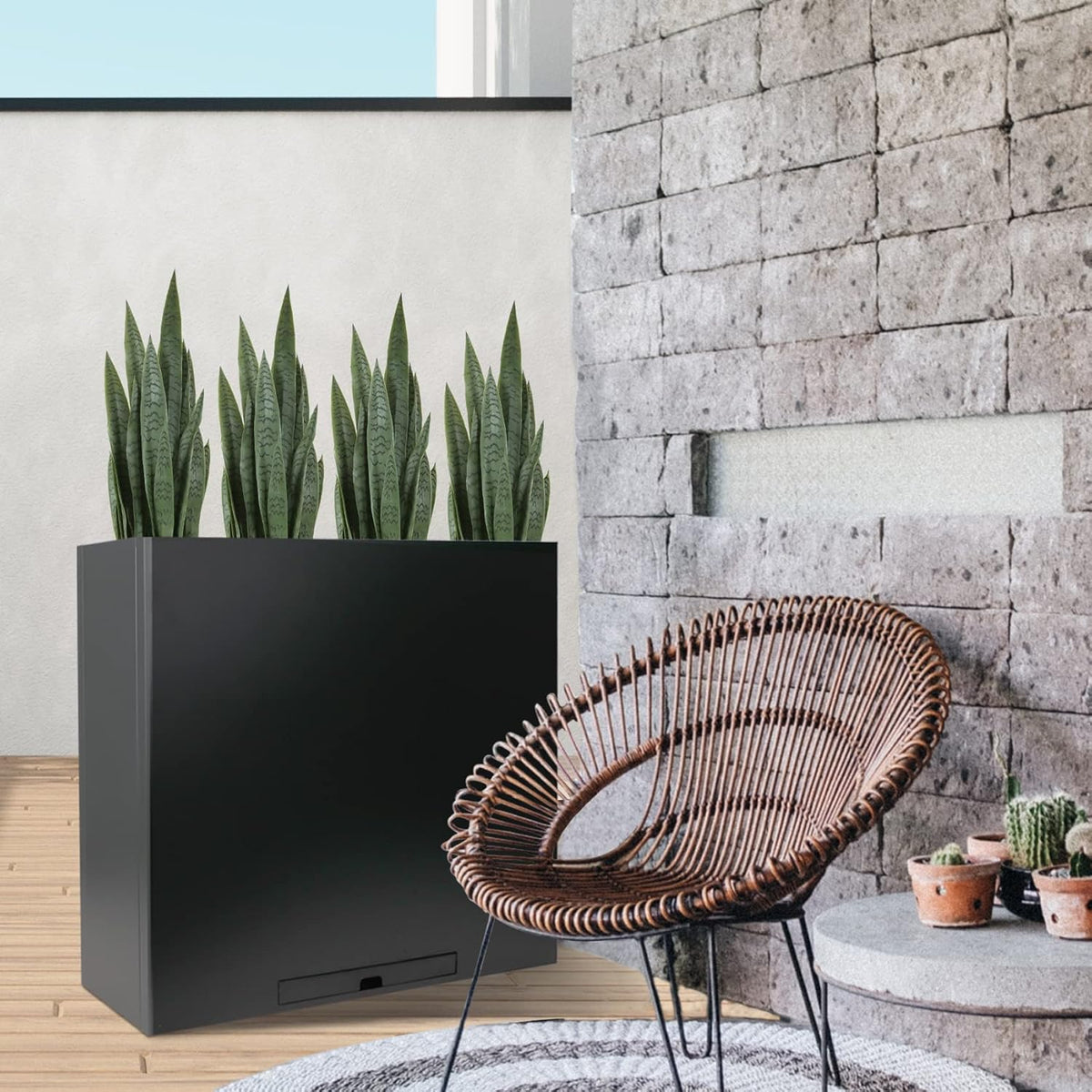 Garden 3ft Artificial Snake Plant Fake Sansevieria Indoor Outdoor, 28 Thick Leaves Lifelike Faux Silk Plant, Home Decor Mother in Law Tongue Plant 35in, with Black pot & Dry Moss Included, Green