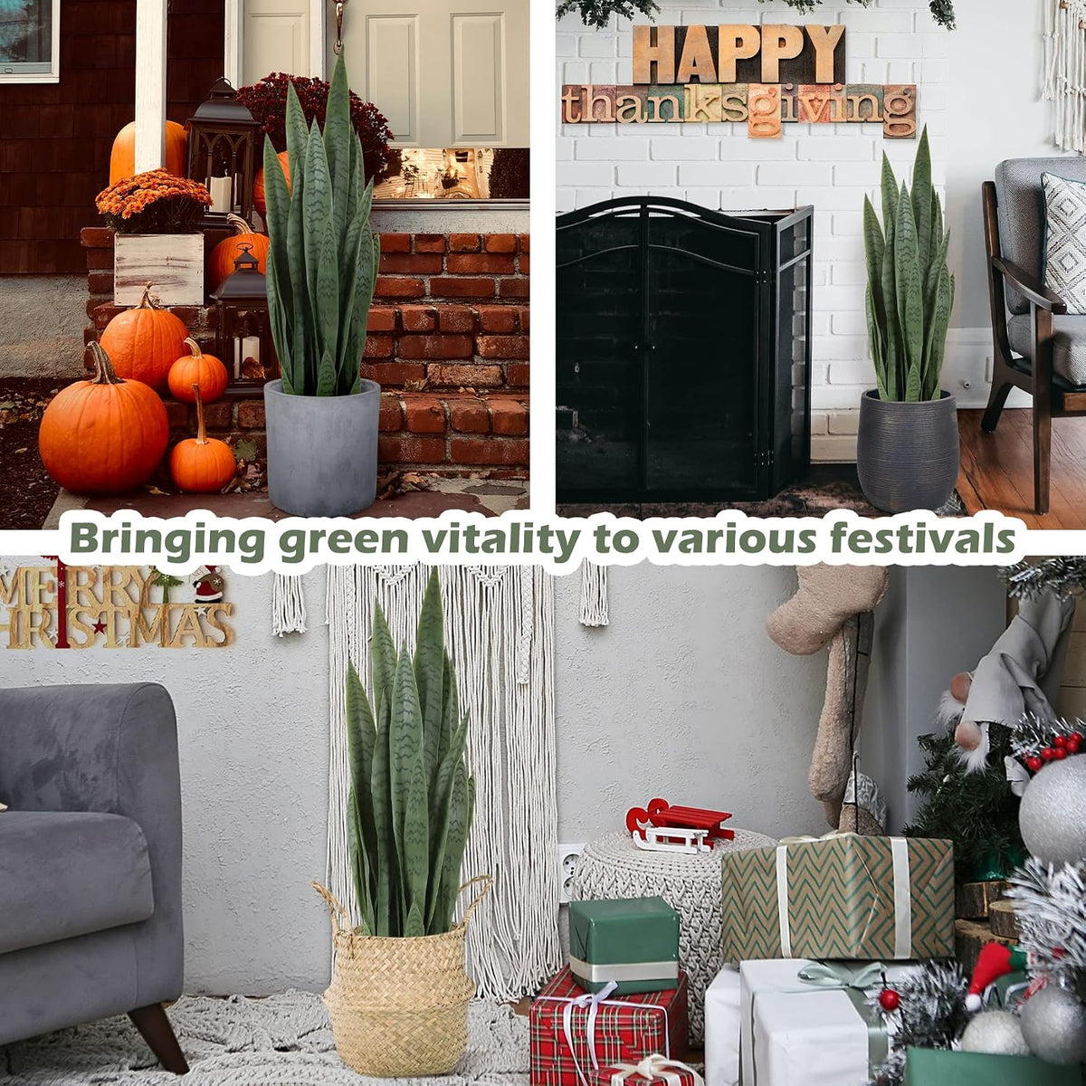 Garden 3ft Artificial Snake Plant Fake Sansevieria Indoor Outdoor, 28 Thick Leaves Lifelike Faux Silk Plant, Home Decor Mother in Law Tongue Plant 35in, with Black pot & Dry Moss Included, Green