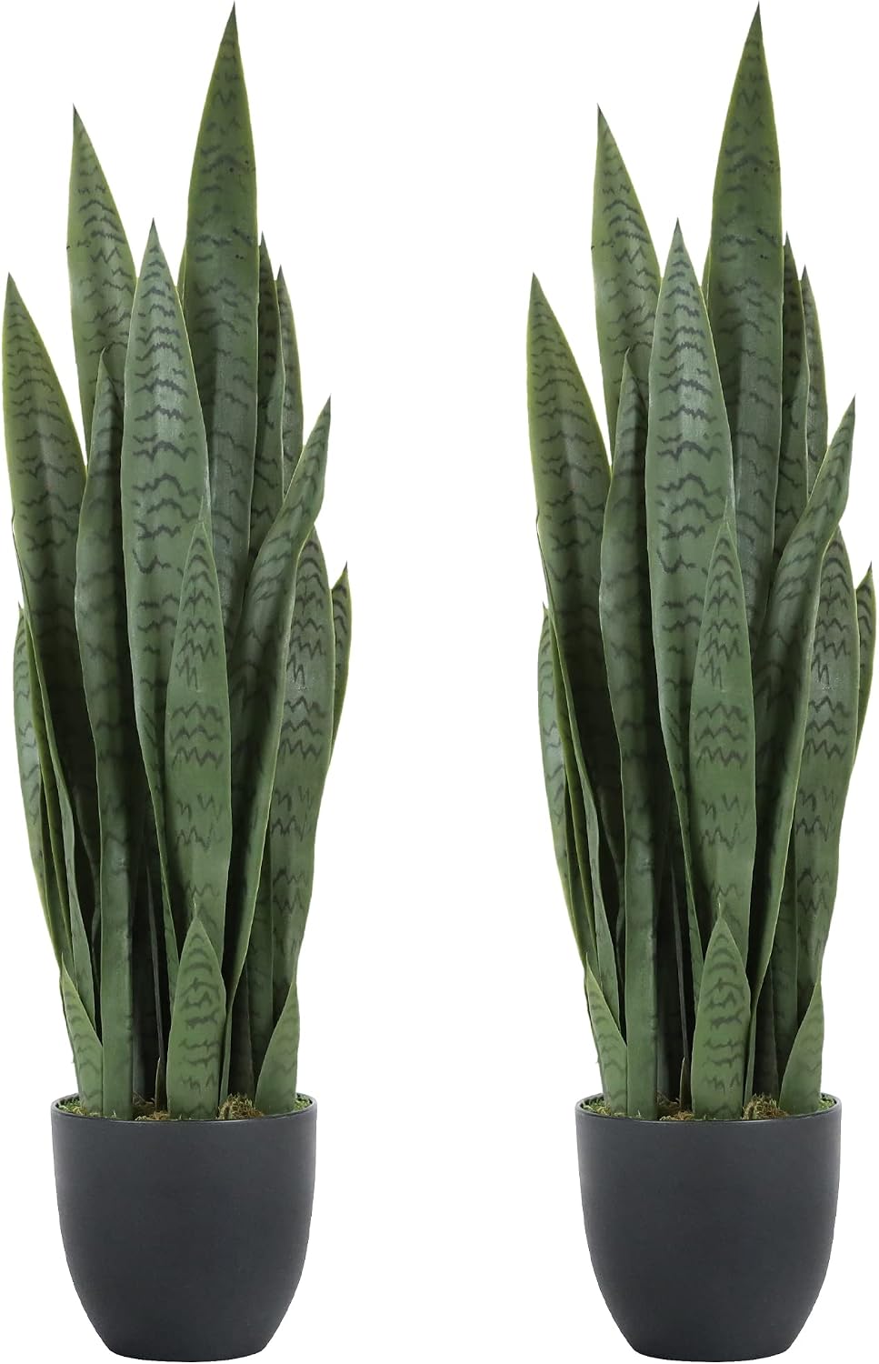 Garden 3ft Artificial Snake Plant Fake Sansevieria Indoor Outdoor, 28 Thick Leaves Lifelike Faux Silk Plant, Home Decor Mother in Law Tongue Plant 35in, with Black pot & Dry Moss Included, Green