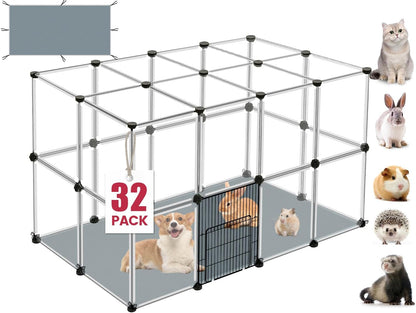 32 Panels Small Animals Playpen,48"x32"x24"Transparent Pet Playpen