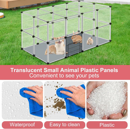 32 Panels Small Animals Playpen,48"x32"x24"Transparent Pet Playpen
