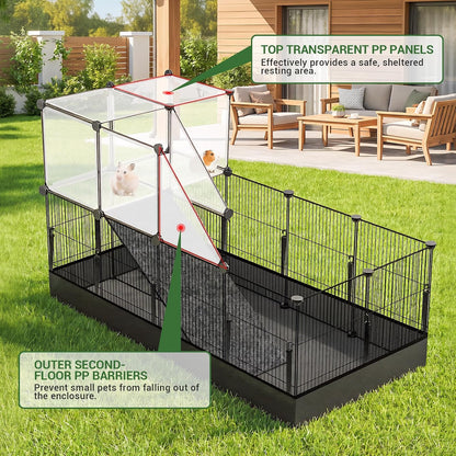 32 Panels Small Animals Playpen,48"x32"x24"Transparent Pet Playpen