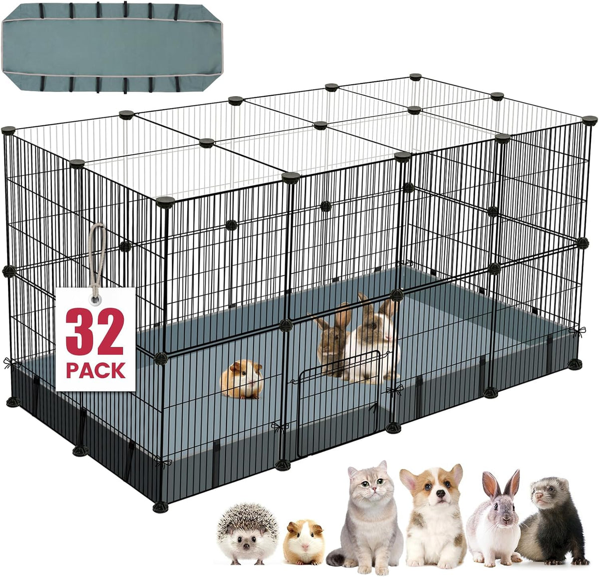 32 Panels Small Animals Playpen,48"x32"x24"Transparent Pet Playpen