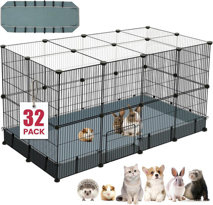 32 Panels Small Animals Playpen,48"x32"x24"Transparent Pet Playpen