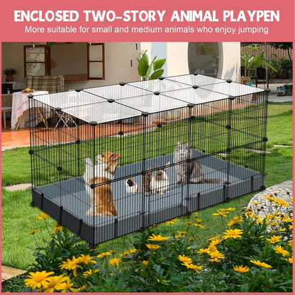 32 Panels Small Animals Playpen,48"x32"x24"Transparent Pet Playpen