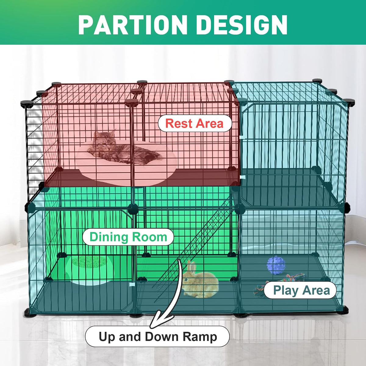 32 Panels Small Animals Playpen,48"x32"x24"Transparent Pet Playpen