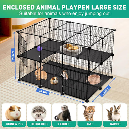 32 Panels Small Animals Playpen,48"x32"x24"Transparent Pet Playpen