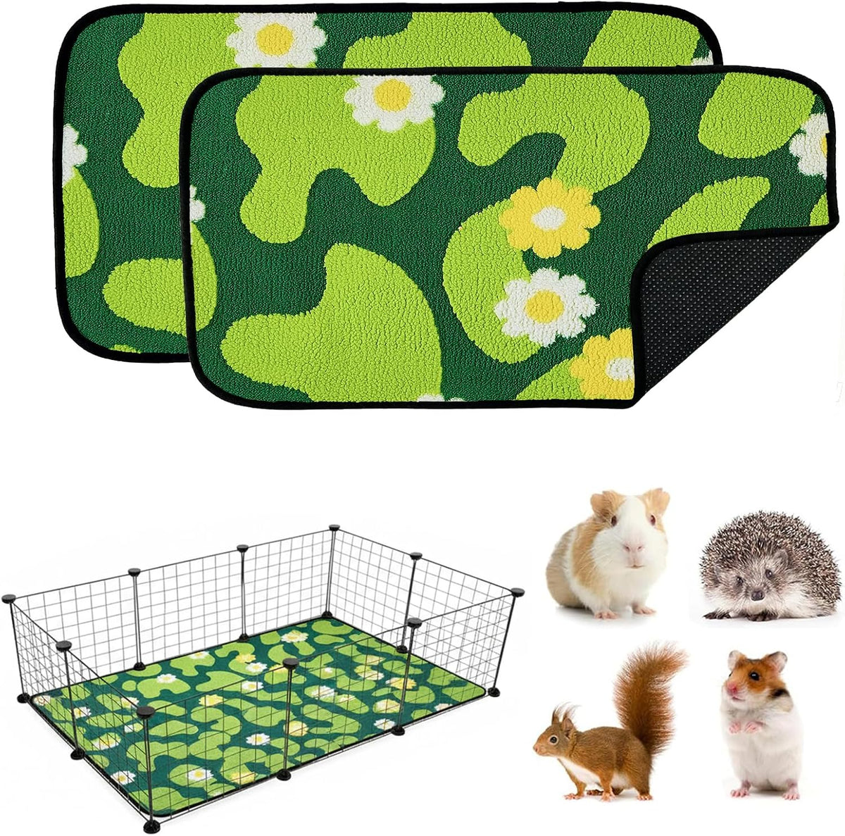 Reusable Puppy Pads for Small Dogs, Washable Pee Pads with Non-Slip , Absorbent Leakproof Mat for Crates, Playpens, Pet Beds & Whelping, Indoor Potty Training Grass Green, 24"x48", 2 Pack