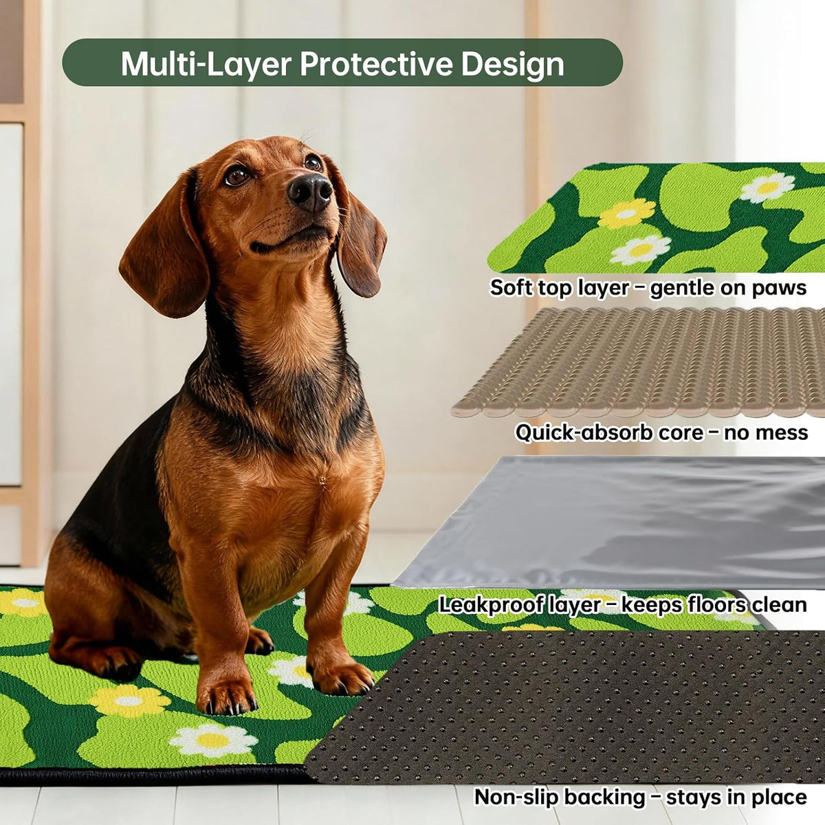 Reusable Puppy Pads for Small Dogs, Washable Pee Pads with Non-Slip , Absorbent Leakproof Mat for Crates, Playpens, Pet Beds & Whelping, Indoor Potty Training Grass Green, 24"x48", 2 Pack