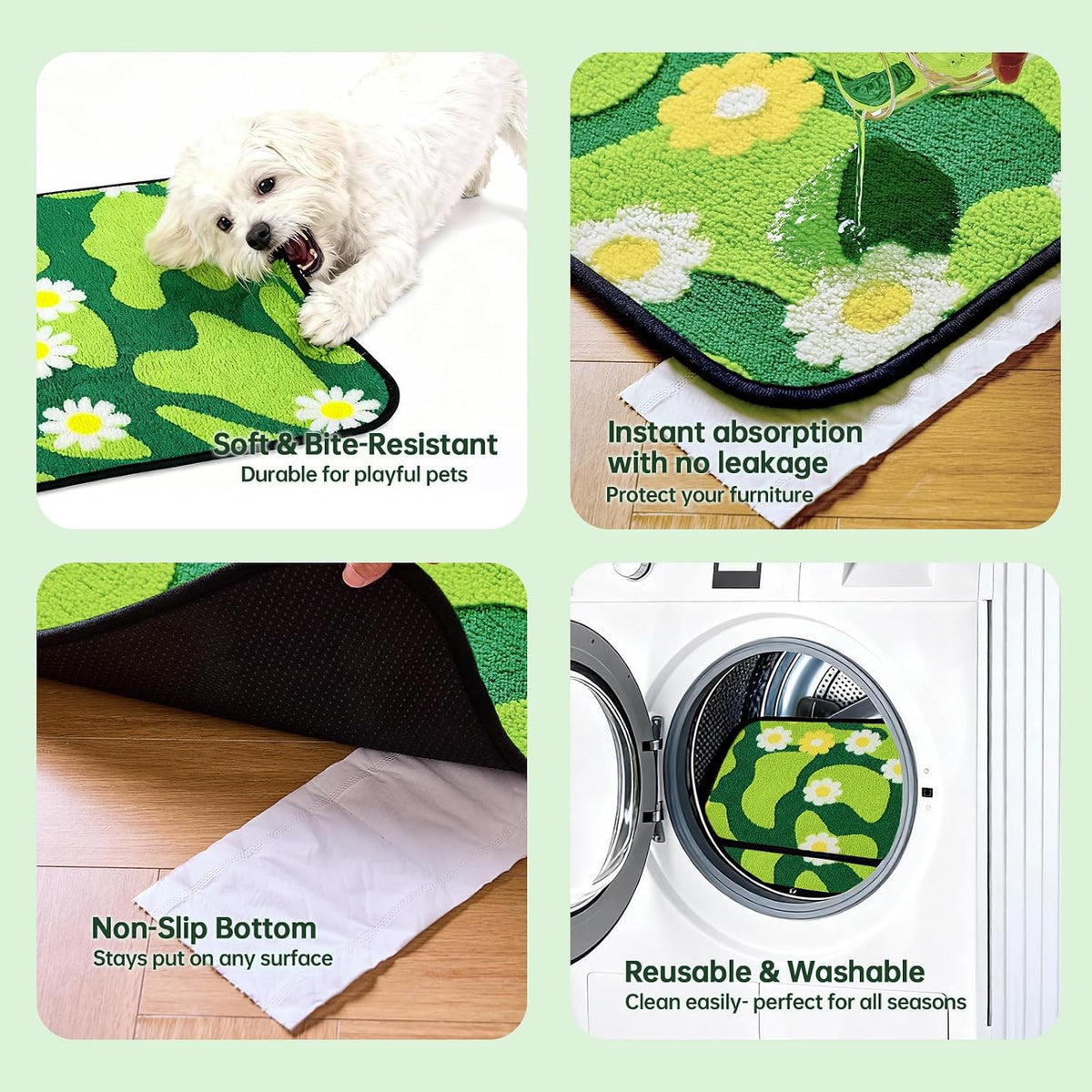 Reusable Puppy Pads for Small Dogs, Washable Pee Pads with Non-Slip , Absorbent Leakproof Mat for Crates, Playpens, Pet Beds & Whelping, Indoor Potty Training Grass Green, 24"x48", 2 Pack