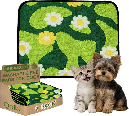 Reusable Puppy Pads for Small Dogs, Washable Pee Pads with Non-Slip , Absorbent Leakproof Mat for Crates, Playpens, Pet Beds & Whelping, Indoor Potty Training Grass Green, 24"x48", 2 Pack