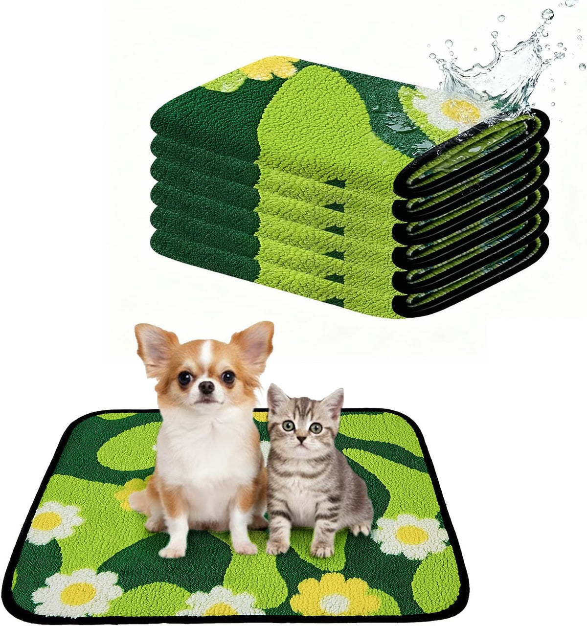 Reusable Puppy Pads for Small Dogs, Washable Pee Pads with Non-Slip , Absorbent Leakproof Mat for Crates, Playpens, Pet Beds & Whelping, Indoor Potty Training Grass Green, 24"x48", 2 Pack
