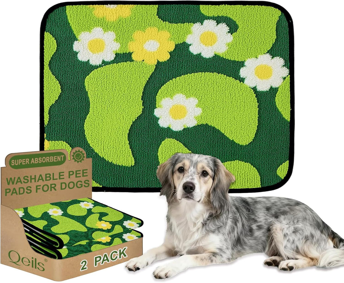 Reusable Puppy Pads for Small Dogs, Washable Pee Pads with Non-Slip , Absorbent Leakproof Mat for Crates, Playpens, Pet Beds & Whelping, Indoor Potty Training Grass Green, 24"x48", 2 Pack