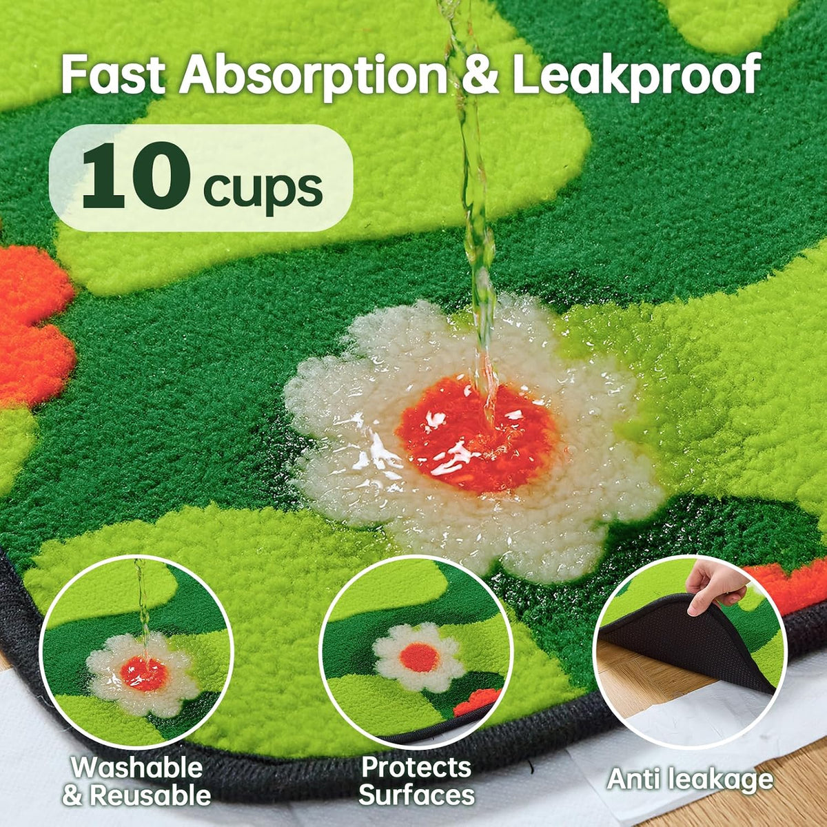 Reusable Puppy Pads for Small Dogs, Washable Pee Pads with Non-Slip , Absorbent Leakproof Mat for Crates, Playpens, Pet Beds & Whelping, Indoor Potty Training Grass Green, 24"x48", 2 Pack