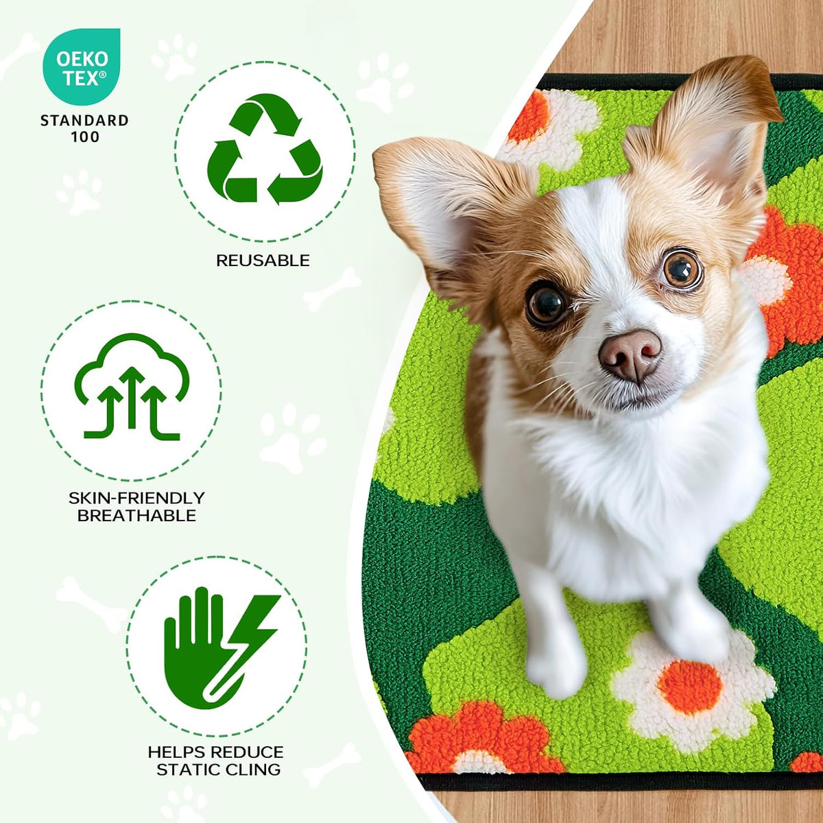 Reusable Puppy Pads for Small Dogs, Washable Pee Pads with Non-Slip , Absorbent Leakproof Mat for Crates, Playpens, Pet Beds & Whelping, Indoor Potty Training Grass Green, 24"x48", 2 Pack