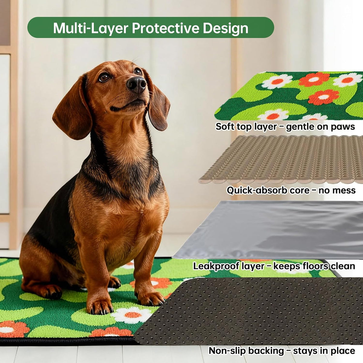 Reusable Puppy Pads for Small Dogs, Washable Pee Pads with Non-Slip , Absorbent Leakproof Mat for Crates, Playpens, Pet Beds & Whelping, Indoor Potty Training Grass Green, 24"x48", 2 Pack