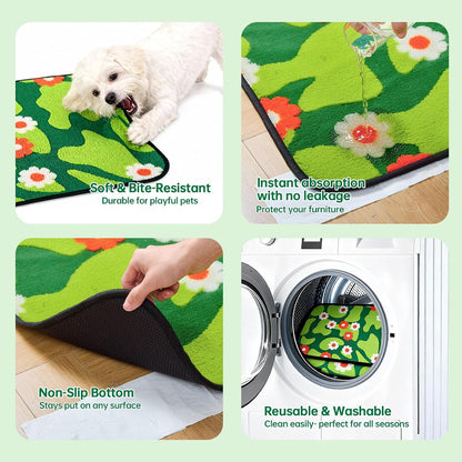 Reusable Puppy Pads for Small Dogs, Washable Pee Pads with Non-Slip , Absorbent Leakproof Mat for Crates, Playpens, Pet Beds & Whelping, Indoor Potty Training Grass Green, 24"x48", 2 Pack