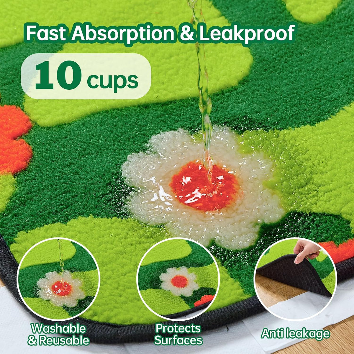 Reusable Puppy Pads for Small Dogs, Washable Pee Pads with Non-Slip , Absorbent Leakproof Mat for Crates, Playpens, Pet Beds & Whelping, Indoor Potty Training Grass Green, 24"x48", 2 Pack
