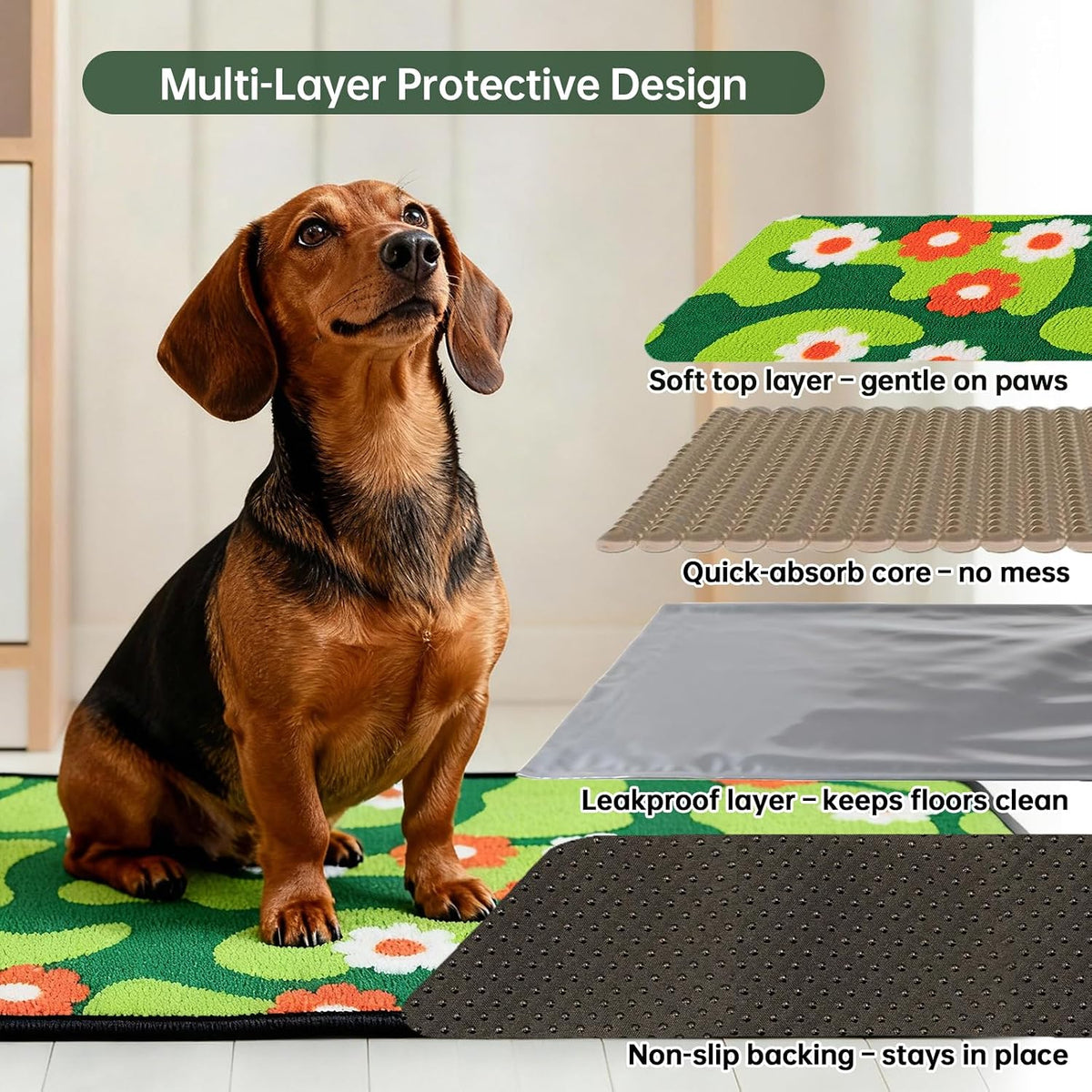 Reusable Puppy Pads for Small Dogs, Washable Pee Pads with Non-Slip , Absorbent Leakproof Mat for Crates, Playpens, Pet Beds & Whelping, Indoor Potty Training Grass Green, 24"x48", 2 Pack