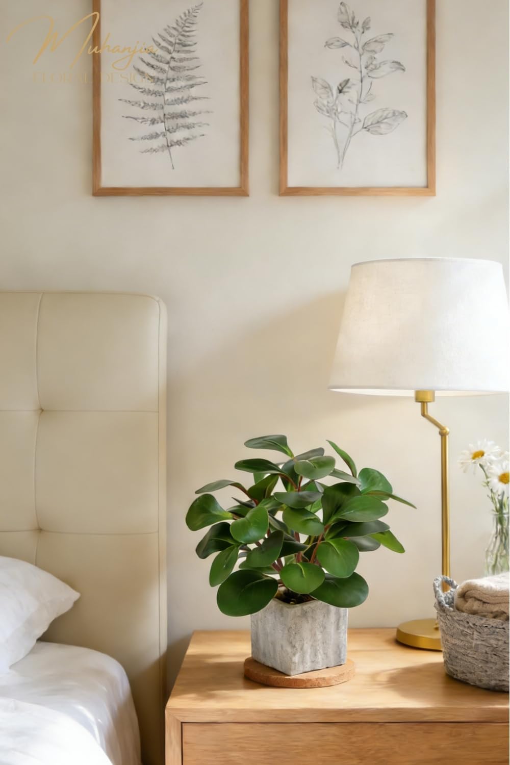 Artificial Potted Plant, Lifelike Faux Greenery in Decorative Cement-Look Square Pot for Indoor Home Decor Centerpieces (Alocasia)