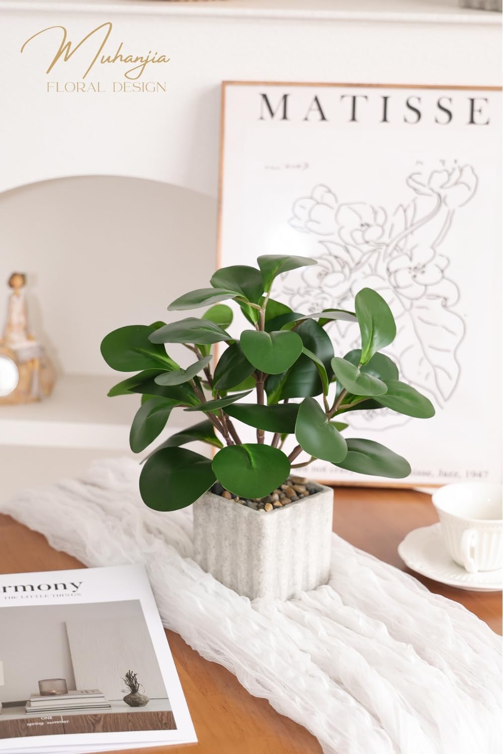 Artificial Potted Plant, Lifelike Faux Greenery in Decorative Cement-Look Square Pot for Indoor Home Decor Centerpieces (Alocasia)