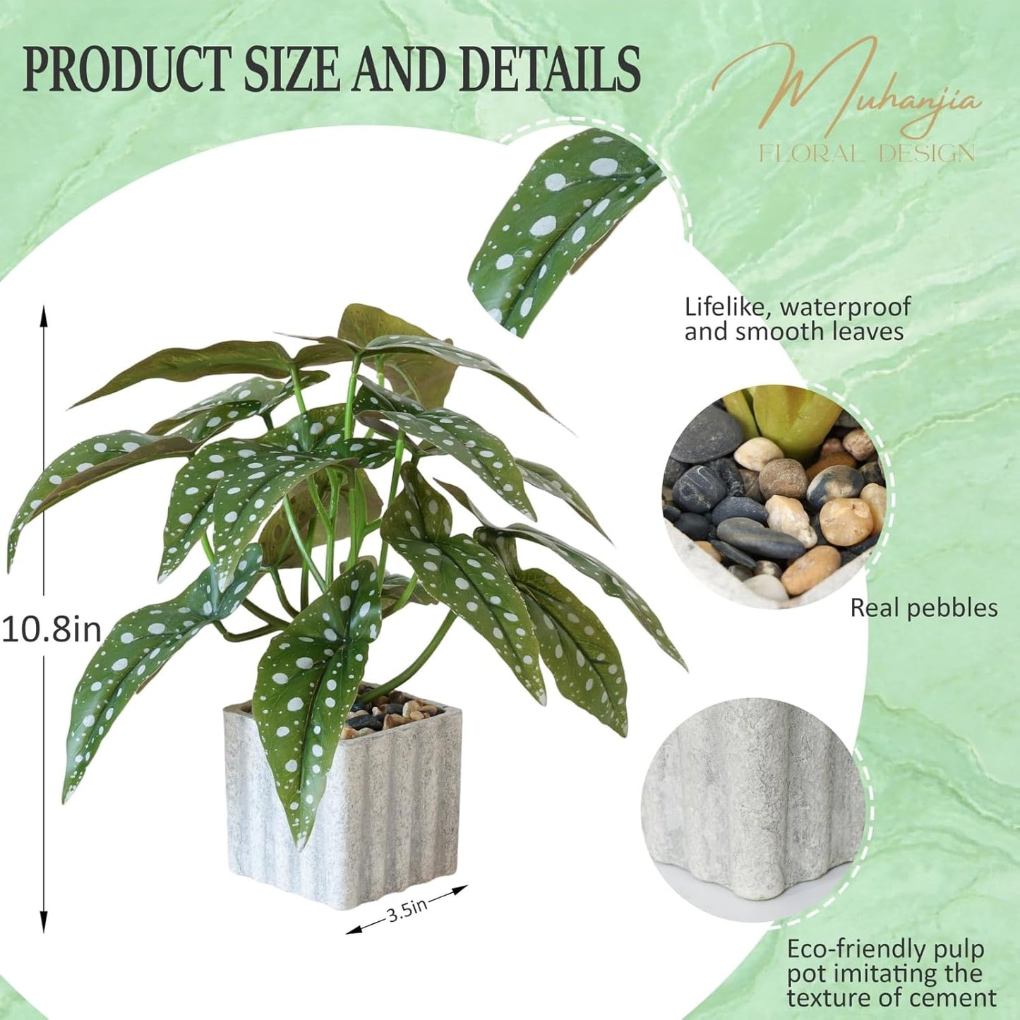 Artificial Potted Plant, Lifelike Faux Greenery in Decorative Cement-Look Square Pot for Indoor Home Decor Centerpieces (Alocasia)