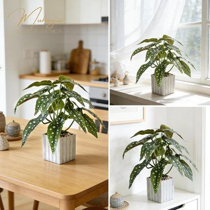 Artificial Potted Plant, Lifelike Faux Greenery in Decorative Cement-Look Square Pot for Indoor Home Decor Centerpieces (Alocasia)