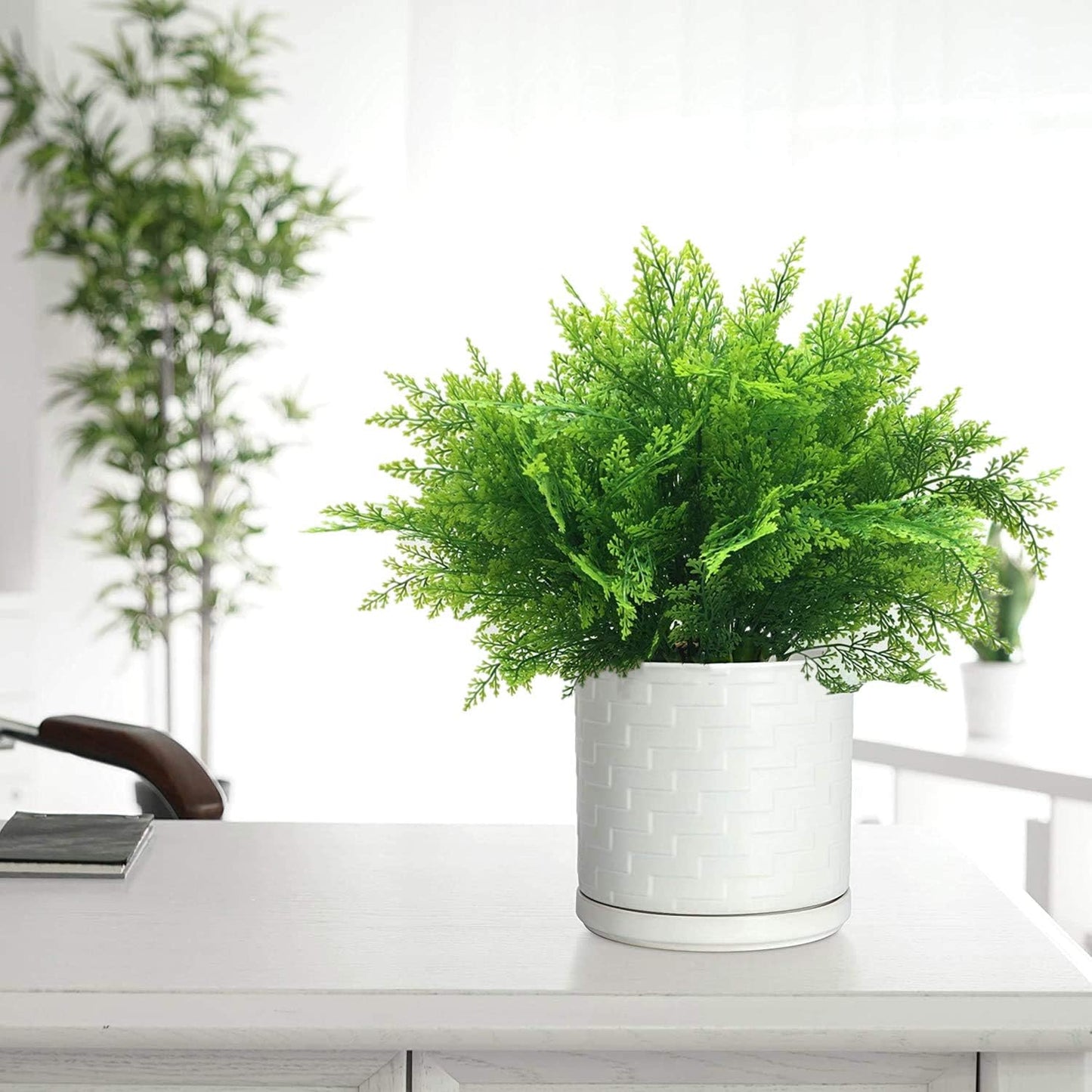 Artificial Rosemary Plants, Fake Plant Bushes Plastic Greenery Grass Faux Shrubs for Home Decor Kitchen Bathroom Farmhouse Room Shelf Desk Coffee Table Vase Pot Planter Filler DIY Decorations 6 Pack
