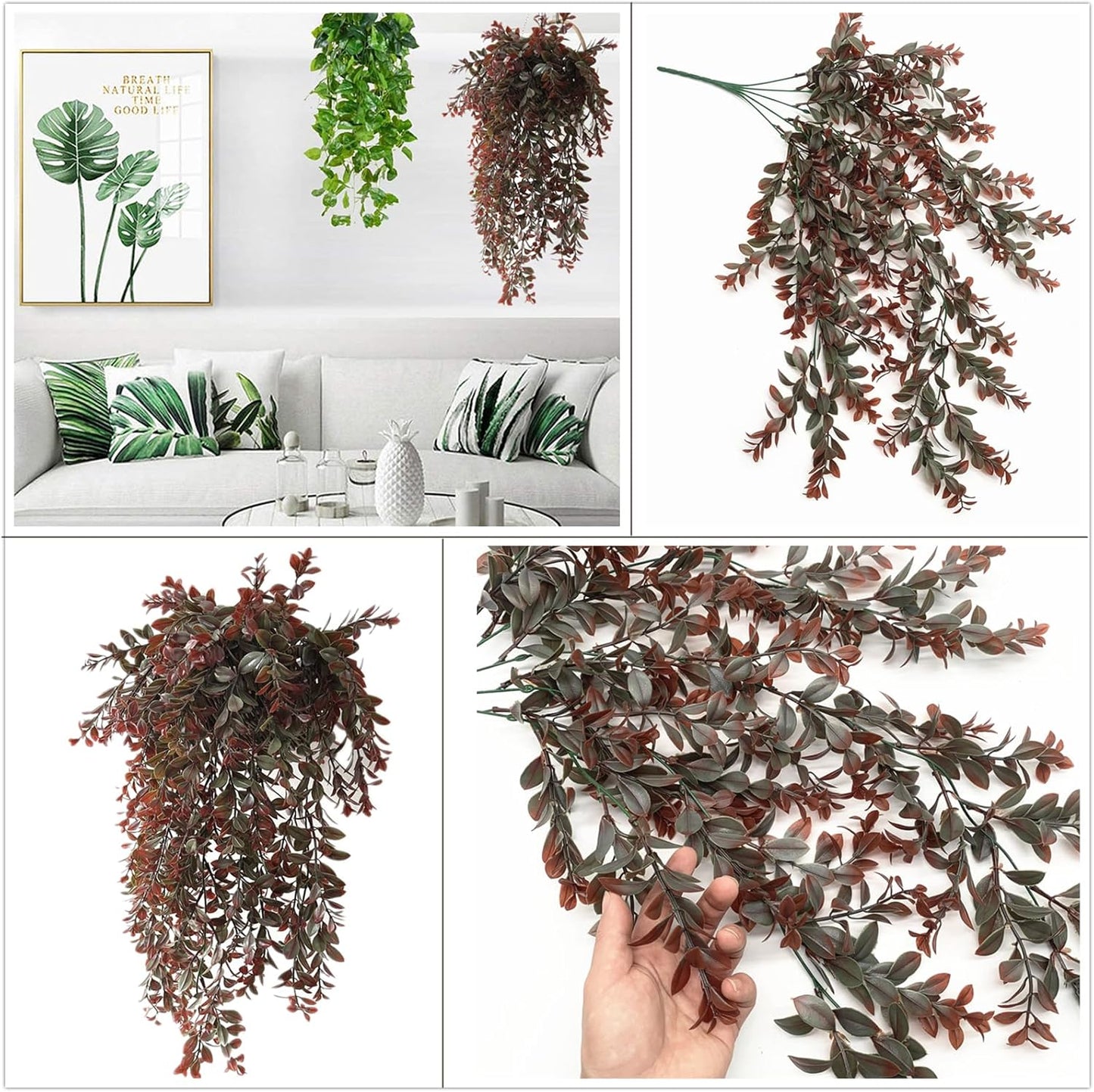 Artificial Rosemary Plants, Fake Plant Bushes Plastic Greenery Grass Faux Shrubs for Home Decor Kitchen Bathroom Farmhouse Room Shelf Desk Coffee Table Vase Pot Planter Filler DIY Decorations 6 Pack