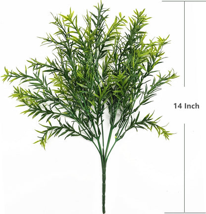 Artificial Rosemary Plants, Fake Plant Bushes Plastic Greenery Grass Faux Shrubs for Home Decor Kitchen Bathroom Farmhouse Room Shelf Desk Coffee Table Vase Pot Planter Filler DIY Decorations 6 Pack
