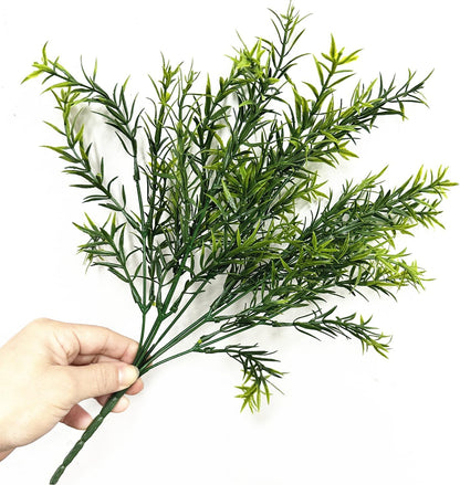 Artificial Rosemary Plants, Fake Plant Bushes Plastic Greenery Grass Faux Shrubs for Home Decor Kitchen Bathroom Farmhouse Room Shelf Desk Coffee Table Vase Pot Planter Filler DIY Decorations 6 Pack
