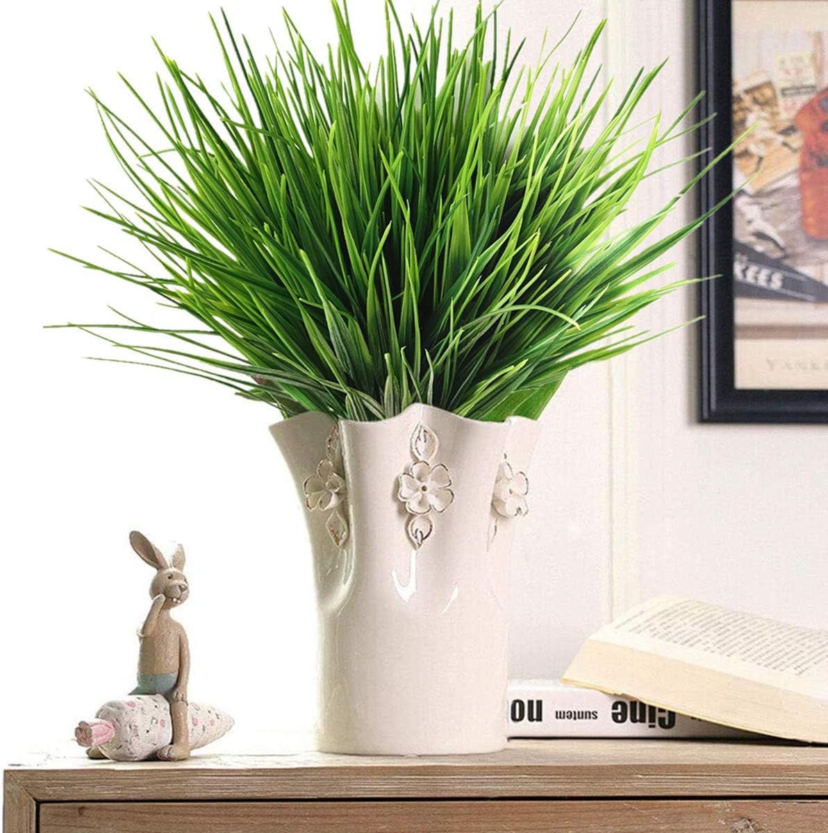 Artificial Rosemary Plants, Fake Plant Bushes Plastic Greenery Grass Faux Shrubs for Home Decor Kitchen Bathroom Farmhouse Room Shelf Desk Coffee Table Vase Pot Planter Filler DIY Decorations 6 Pack