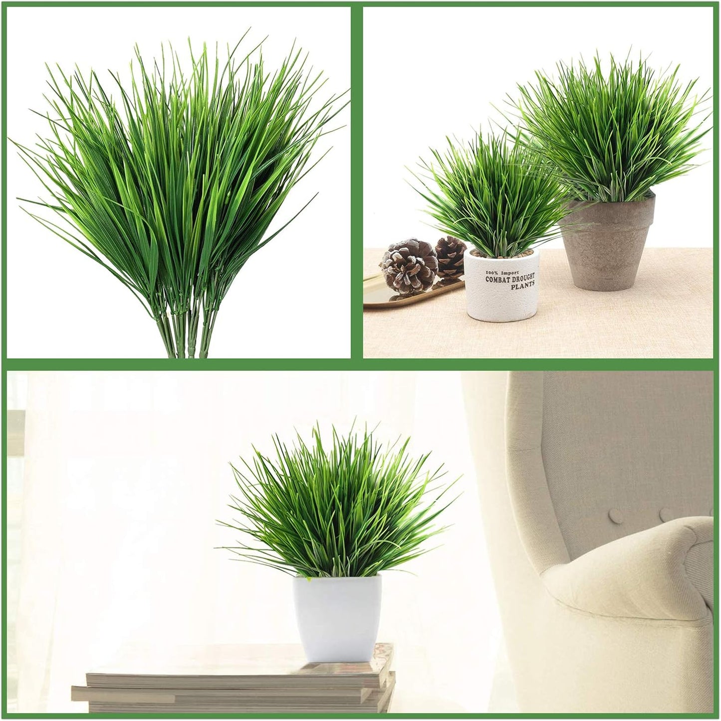 Artificial Rosemary Plants, Fake Plant Bushes Plastic Greenery Grass Faux Shrubs for Home Decor Kitchen Bathroom Farmhouse Room Shelf Desk Coffee Table Vase Pot Planter Filler DIY Decorations 6 Pack