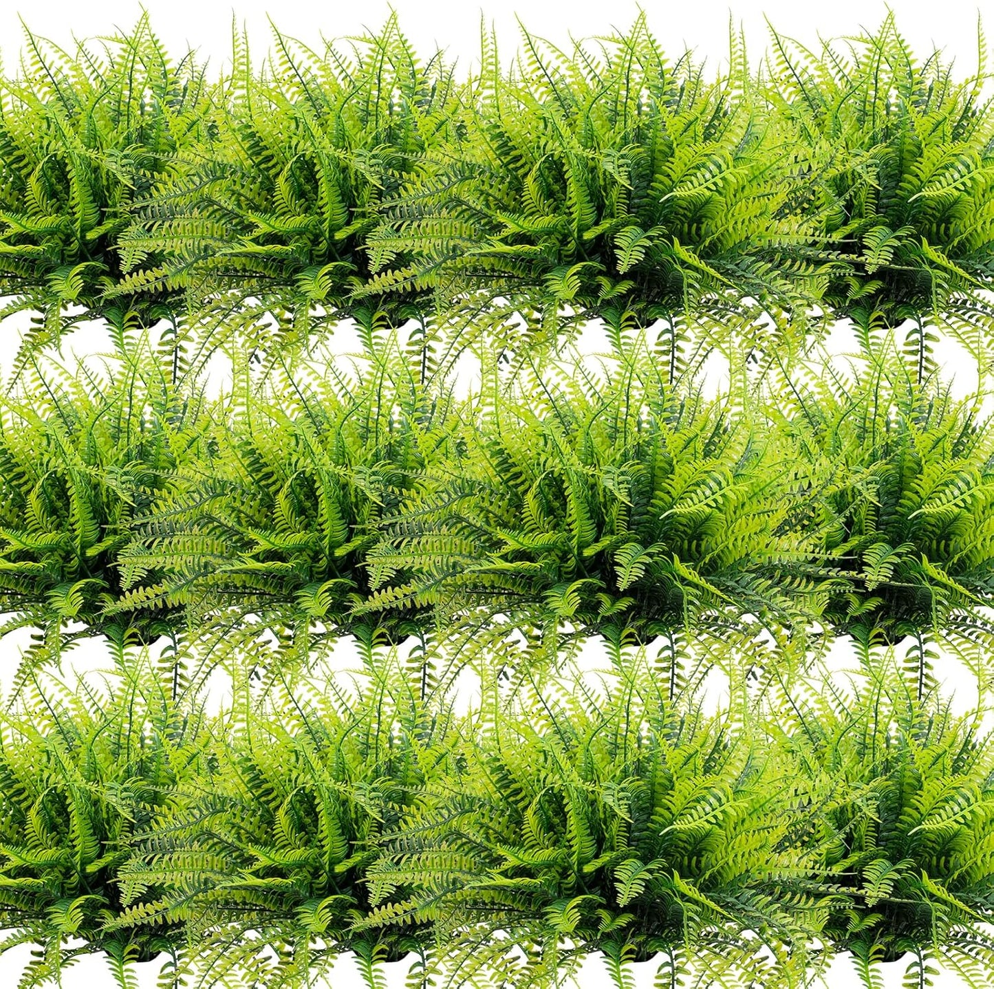12 Bundles Artificial Boston Ferns Fake Plants Outdoor Greenery Stems Faux Shrubs UV Resistant No Fade Plastic Grass Plants for Garden Front Porch Table Window Box Home Decorations（Green）