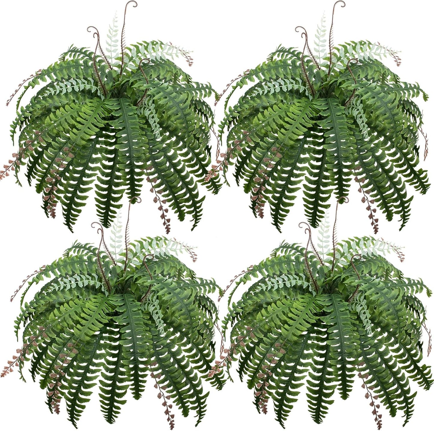 12 Bundles Artificial Boston Ferns Fake Plants Outdoor Greenery Stems Faux Shrubs UV Resistant No Fade Plastic Grass Plants for Garden Front Porch Table Window Box Home Decorations（Green）