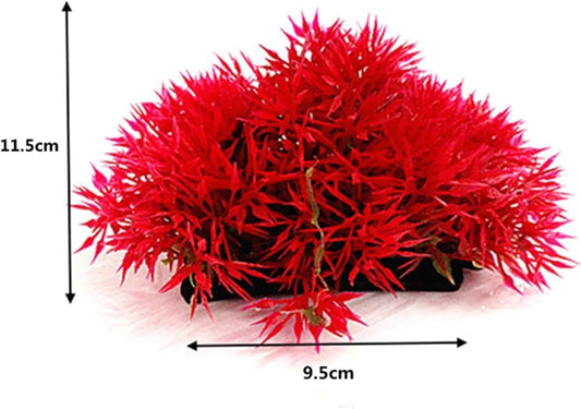 Red Artificial Flowers, Fake Flowers, Artificial Pine with Base Grass Fish Tank Ornament Aquatic Plant Landscape Decor, Aquarium Décor Plastic Plants