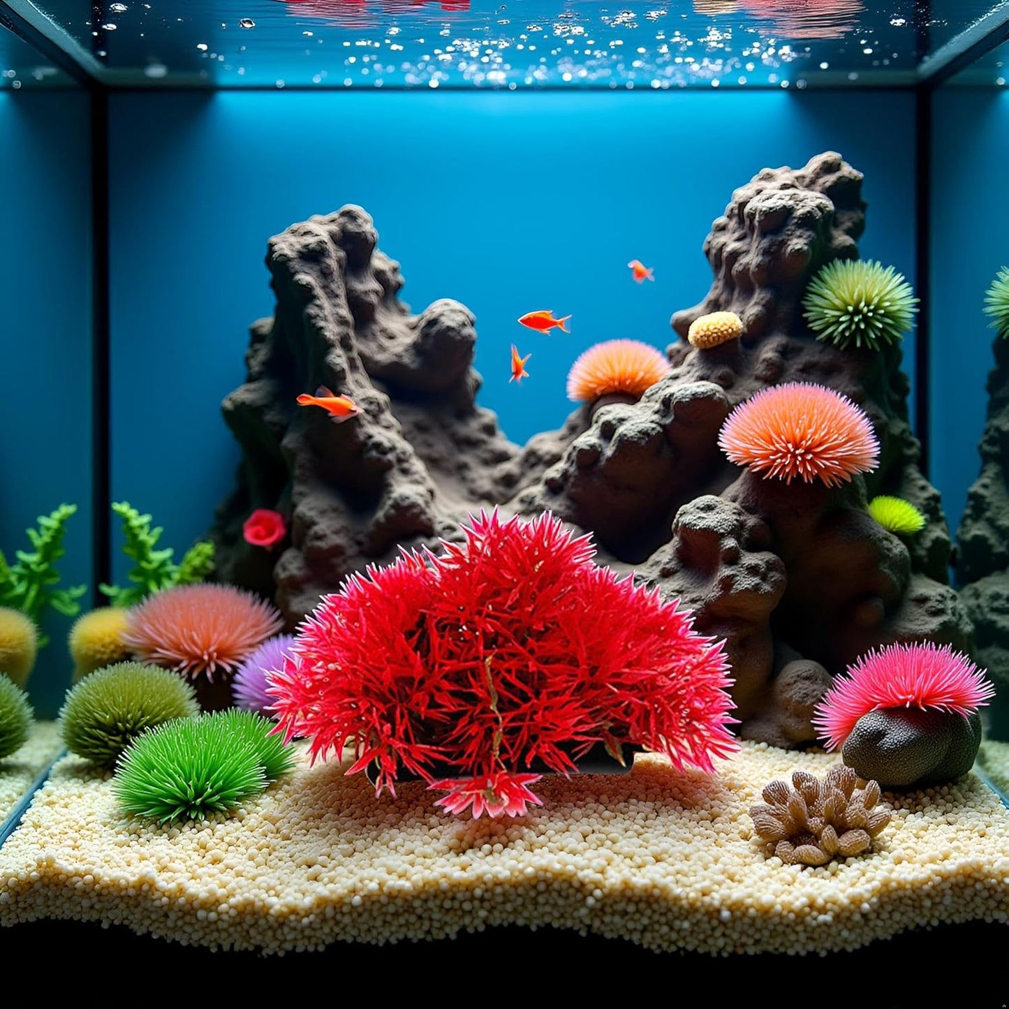 Red Artificial Flowers, Fake Flowers, Artificial Pine with Base Grass Fish Tank Ornament Aquatic Plant Landscape Decor, Aquarium Décor Plastic Plants
